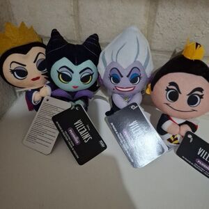 Funko Disney Villains Plushies Ursula Maleficent Evil Queen of Hearts Set Of 4